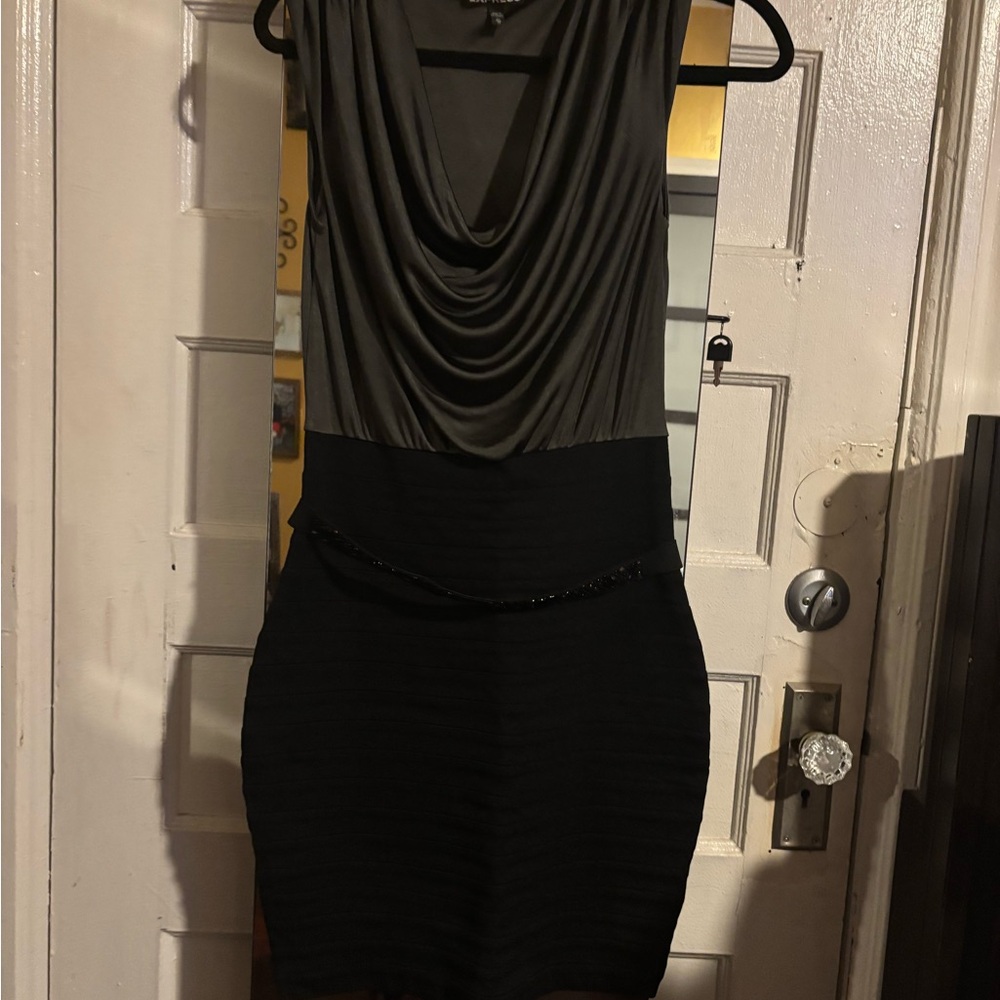 Express Black and Gray Draped Dress